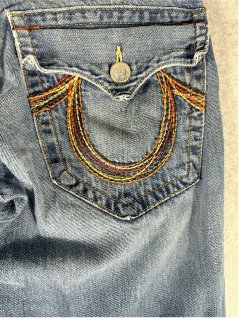 True Religion World Tour Section Straight Jeans Men’s 30 Blue Rainbow Stitch USA